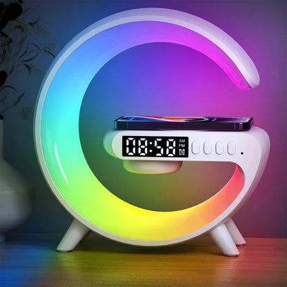 Lámpara LED Multifuncional con Carga Inalámbrica, Altavoz Bluetooth y Reloj