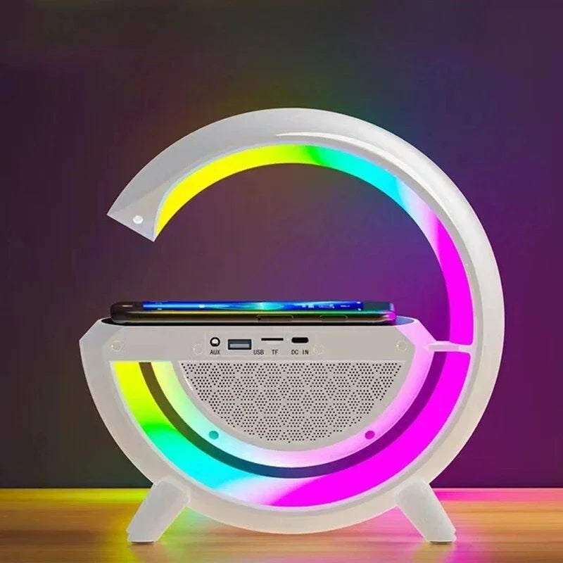 Lámpara LED Multifuncional con Carga Inalámbrica, Altavoz Bluetooth y Reloj