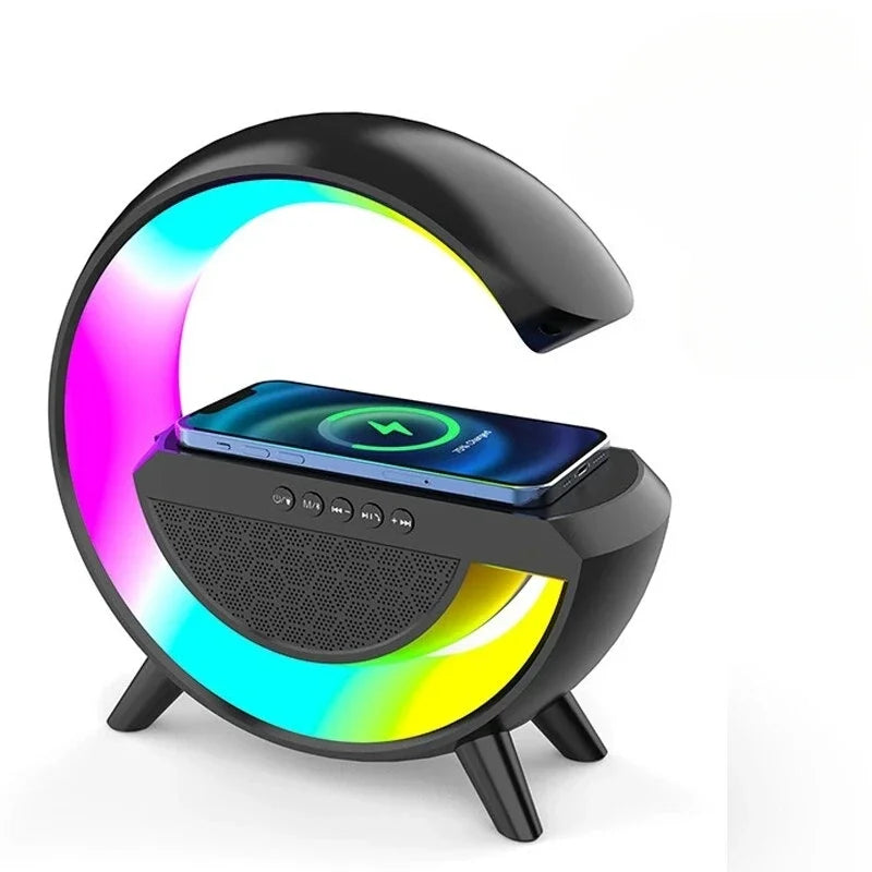 Lámpara LED Multifuncional con Carga Inalámbrica, Altavoz Bluetooth y Reloj