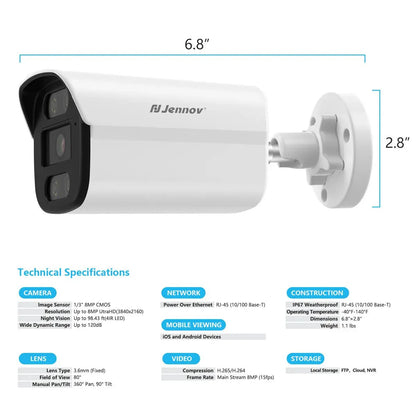 Jennov A95 Cámara de Seguridad 4K PoE